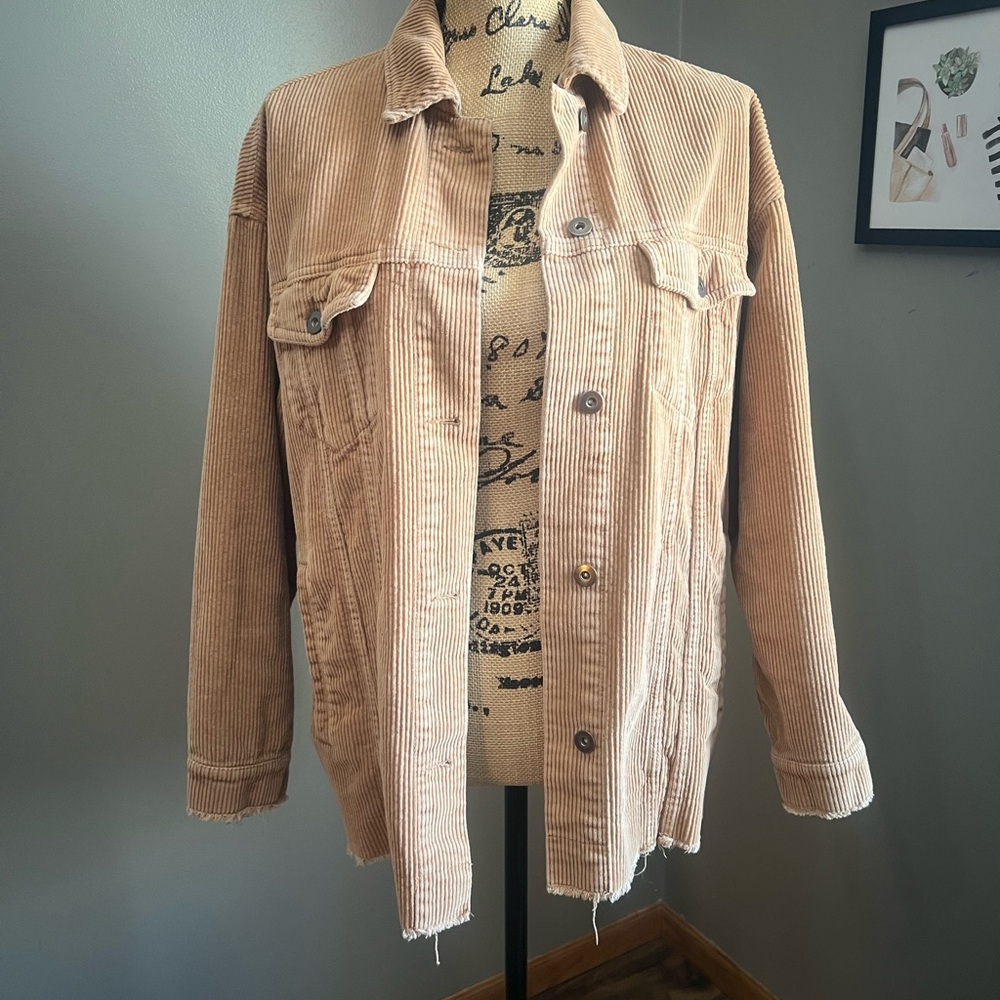 Zara Beige tan Corduroy Utility‎ Jacket oversize size small casual grunge